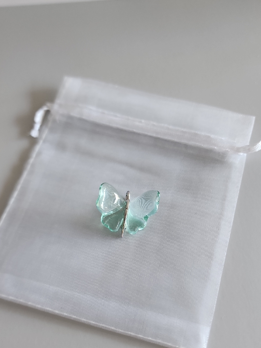 Lalique Aqua Colored Crystal Butterfly Pendant NWOT